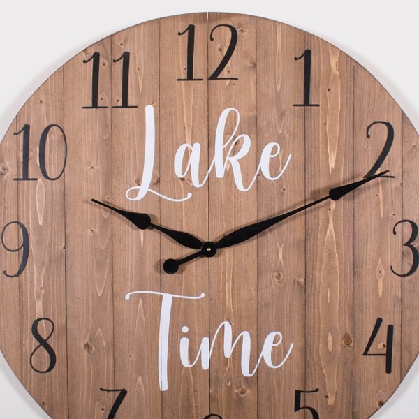 Lakehouse Decor, Handmade Silent Wood Wall Clock, Brown Wooden clock for a house on a lake, Gift for new lake house, Lake Time Clock
