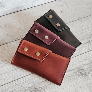 Cartera de cuero, cartera personalizada para mujer, cartera delgada para mujer, cartera minimalista para hombre, cartera de cuero para pasaporte y teléfono para hombre, regalo para ella, para él