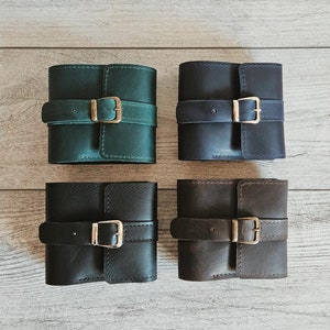 Cartera de cuero, billetera pequeña de tres pliegues para mujer, billetera personalizada, billetera minimalista de dos pliegues para hombre, regalo para ella, para él, billetera de mujer