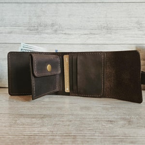 Cartera de cuero, billetera pequeña de tres pliegues para mujer, billetera personalizada, billetera minimalista de dos pliegues para hombre, regalo para ella, para él, billetera de mujer