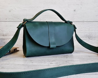 Small leather purses and bags, handmade crossbody bag, cute womens leather handbags green shoulder bag personalized gifts for her cross body