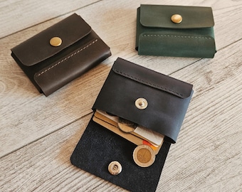Portamonete in pelle, portamonete, piccolo portafoglio, portamonete, portacarte personalizzato, porta biglietti da visita, grazioso regalo fatto a mano per lei o per lui