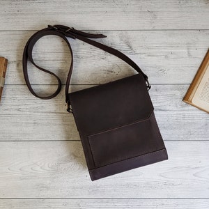 Leather mens crossbody bag, small shoulder bag for men, brown leather bag, messenger bag, sling bag, everyday cross body bag, gift for him