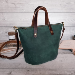 Bucket bag, Leather shoulder bag, Leather bag women, Leather crossbody bag, Leather tote bag with pockets, Small tote bag, Gift for women