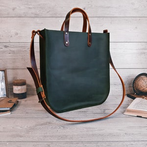 Ledertasche für Damen mit Reißverschluss, grüne Umhängetasche, Laptoptasche, Arbeitstasche, Crossbody Bag, personalisierte große Tragetaschen, Geschenk für Sie