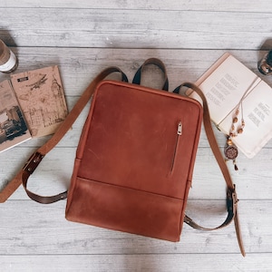 Leather laptop backpack, Leather laptop bag women, Leather backpack men, Mens backpack purse, Brown backpack women, Gift for women