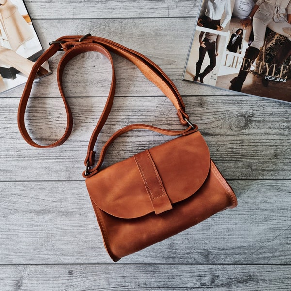 Sac crossbody en cuir, sac à main en cuir marron, sacs à main pour femmes, petit sac à bandoulière fait à la main, joli sac à bandoulière, cadeaux personnalisés pour elle