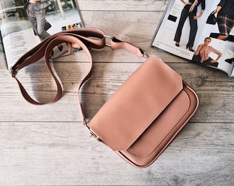 Cute leather crossbody bag for women, handmade purses and bags, small pink shoulder bag, women's cross body bag, personalized gifts for her