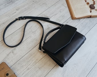 Leren crossbody tas dames, handgemaakte zwarte leren schoudertas, kleine crossbody tas, leren handtassen voor dames, gepersonaliseerd cadeau voor haar