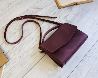 Leather crossbody purse women, handmade purple shoulder bag, cute small leather cross body handbags, personalized gift for her