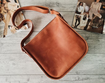 Leder-Einkaufstasche für Frauen, Leder-Umhängetasche, handgemachte Leder-Geldbörse, große Laptop-Tasche, braune Umhängetasche, personalisierte Geschenke für sie