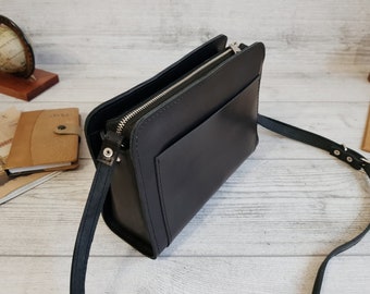 Leren crossbody tas dames, zwart leren schoudertas, kleine leren tas, crossbody tassen, gepersonaliseerde cadeaus voor vrouwen, voor moeder, voor haar