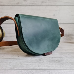 Leather crossbody bag women, saddle leather purse, small green leather shoulder bag, handmade leather handbags, personalized gifts for her image 7