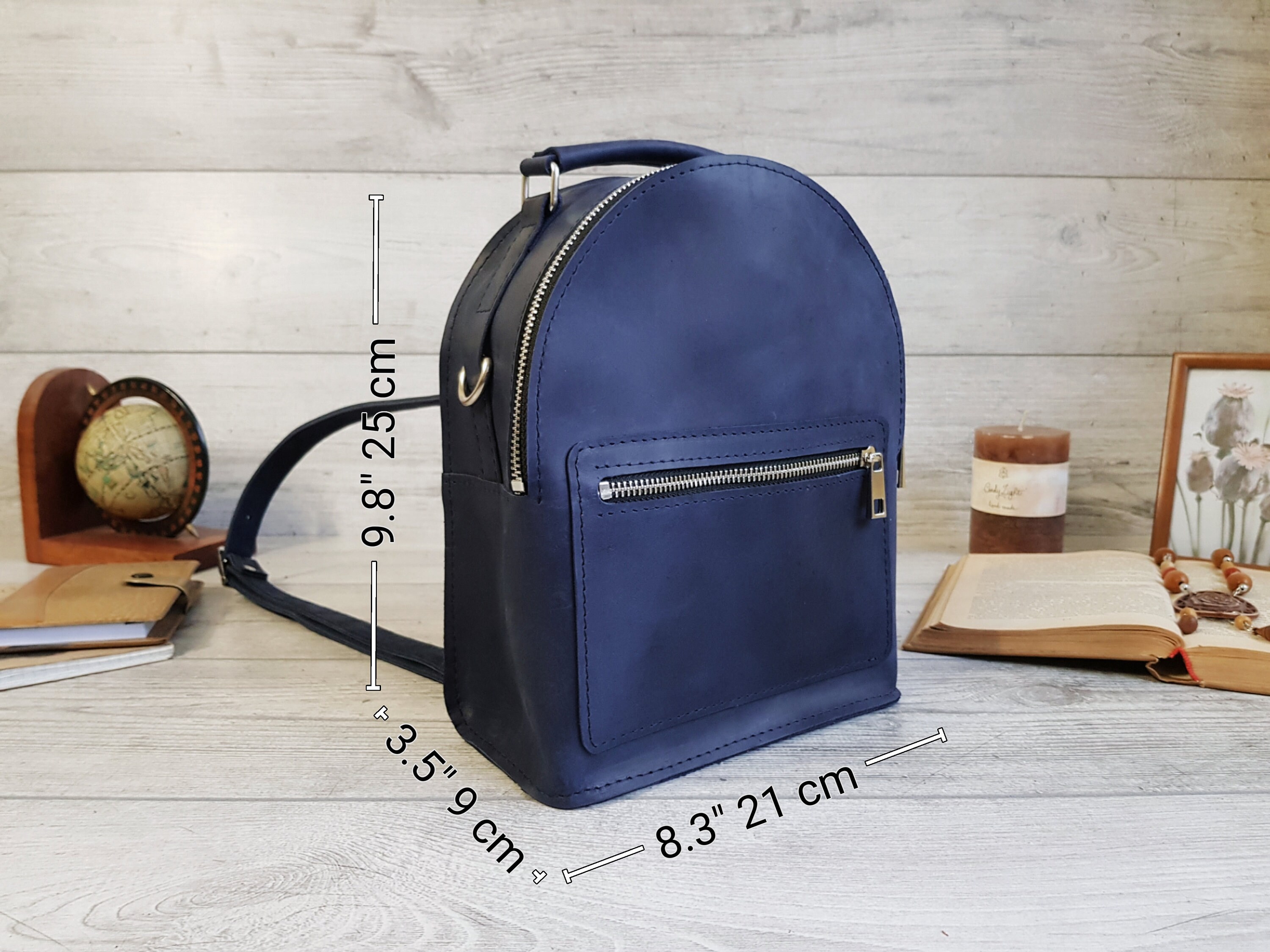 Women Small Backpack Purse Convertible Leather Z-blue M Leather Mini Backpack, Convertible Backpack Purse Women  main image 2