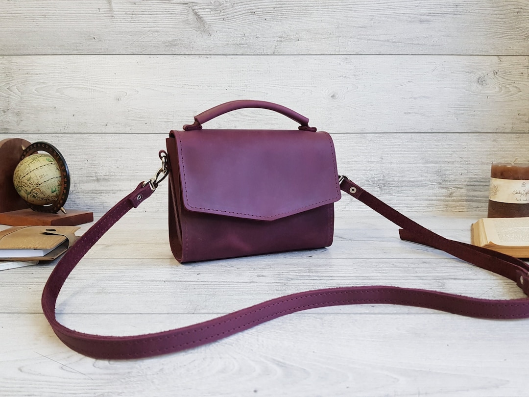Buy Small Leather Crossbody Bag Women, Handmade Purple