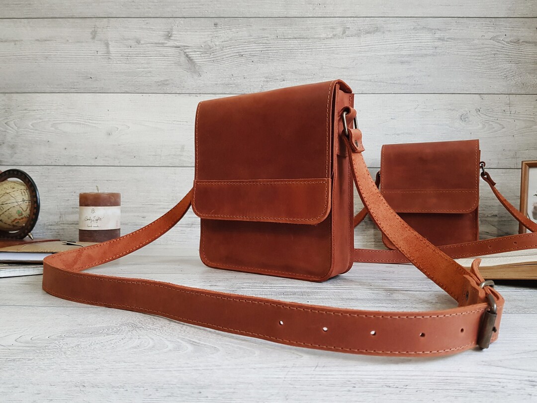Leather Mens Crossbody Bag, Shoulder Bag for Men, Small Brown Handbag