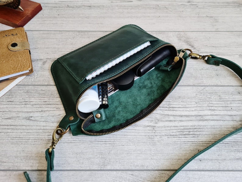 Riñonera de cuero para mujer, riñonera de cuero hecha a mano, riñonera verde para hombre, riñonera bonita para mujer, riñonera, regalos personalizados para ella, para él imagen 7