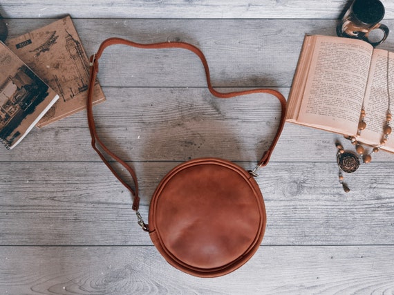 Round Leather Bag, Small Crossbody Bag Women, Leather Crossbody