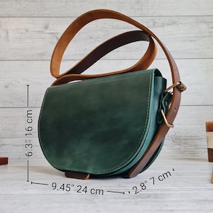 Leather crossbody bag women, saddle leather purse, small green leather shoulder bag, handmade leather handbags, personalized gifts for her image 6