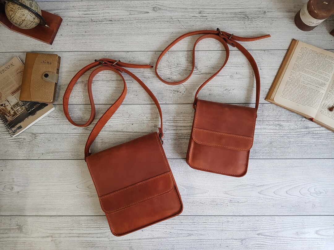 Leather Mens Crossbody Bag, Shoulder Bag for Men, Small Brown Handbag