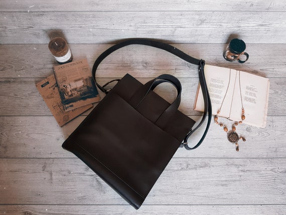 Leather laptop bag women, Black leather tote bag, Leather shopper bag, Shopping bag, Leather shoulder bag, Gift for women, Gift for men