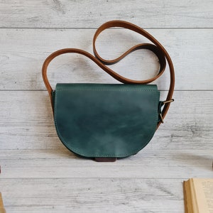 Leather crossbody bag women, saddle leather purse, small green leather shoulder bag, handmade leather handbags, personalized gifts for her image 5