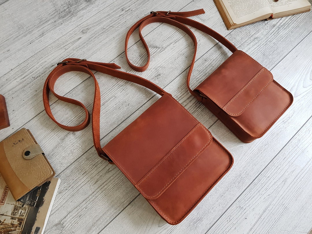 Leather Mens Crossbody Bag, Shoulder Bag for Men, Small Brown Handbag