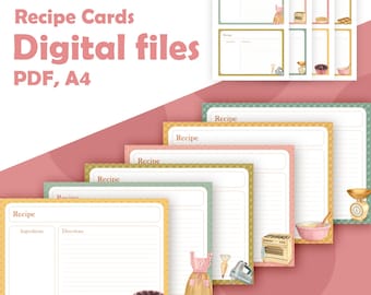 Printable Recipe Cards: Baking Illustration Templates (PDF)