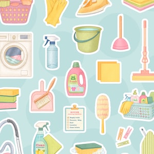 Pack d'autocollants pour entretien ménager | Autocollants de nettoyage | Stickers Bullet Journal | Stickers pour scrapbooking | Maison artisanale de Lidia