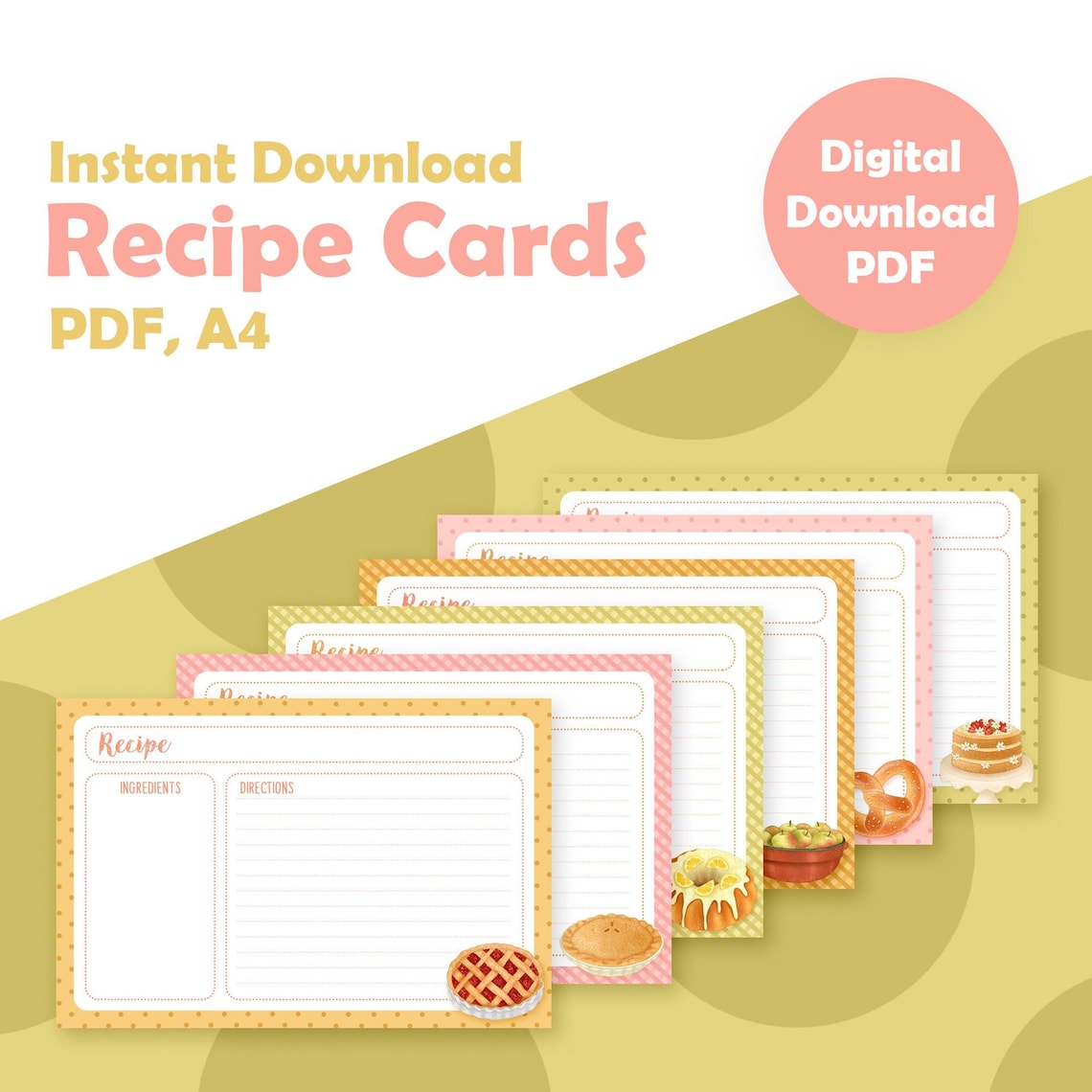 Printable Recipe Cards: Baking Illustrations (PDF) - Etsy
