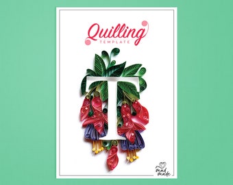 Paper Quilling Template - Monogram - Alphabet T - On edge quilling