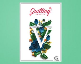 Paper Quilling Template - Monogram - Alphabet V - On edge quilling