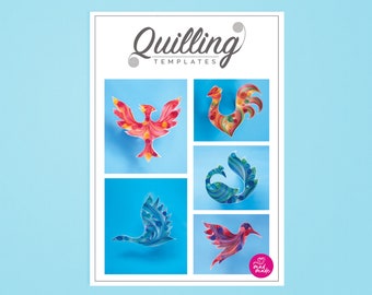 Paper Quilling Template - Five Bird pack - Peacock - Falcon - Rooster - Crane - Hummingbird