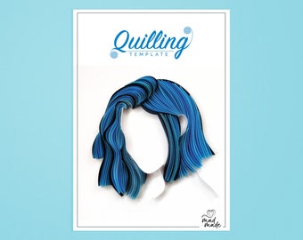 Paper quilling Template - Woman - Blue - Short Hair Style - Paper Craft