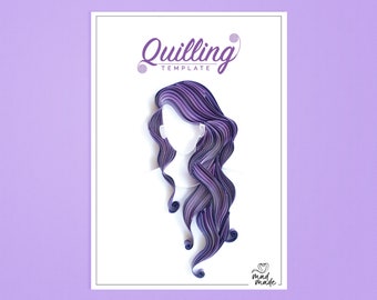 Paper quilling Template - Woman - Purple - Long Hair Style - Paper Craft