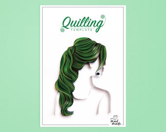 Paper quilling Template - Woman - Green - Hair Style - Paper Craft