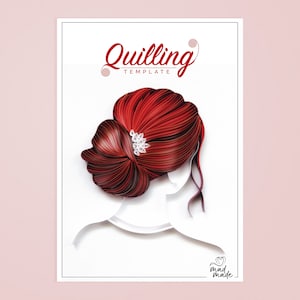 Paper quilling Template - Woman - Red - Elegant - Hair Style - Paper Craft