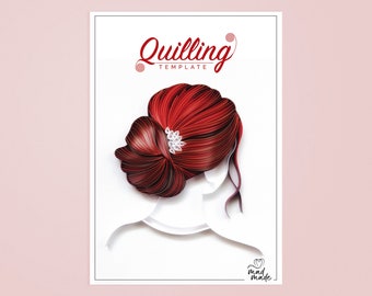 Paper quilling Template - Woman - Red - Elegant - Hair Style - Paper Craft