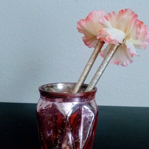 Set of 2 flower pens with vintage glass set-Guestbook-Party Favor-Pink carnation flower pen-0Valentine&#39;s day-Unique gift