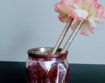 Set of 2 flower pens with vintage glass set-Guestbook-Party Favor-Pink carnation flower pen-0Valentine's day-Unique gift