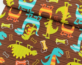 Baumwollstoff DINO DUDES, Webware, PATCHWORK, Dinosaurier, braun, 110cm breit, 100% Baumwolle, Michael Miller, 50cm