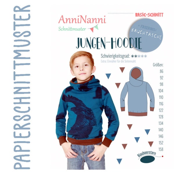 Papierschnittmuster "Jungen-Hoodie" von AnniNanni, Pullover, Shirt, Gr. 86-158, Schnittmuster