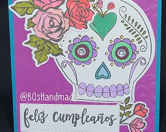 Handmade Sugar Skull Birthday Card: Feliz Cumpleaños