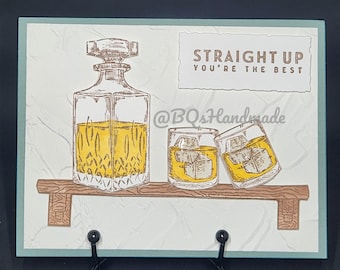 Handmade Whiskey Card: Embossed Shelf Design - Birthday, Thank You