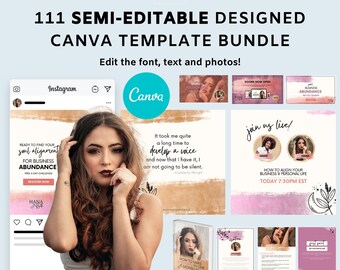111 Semi-Editable Social Media Canva Templates Bundle | Instagram | Facebook | Pinterest | Custom | Hana Rosette