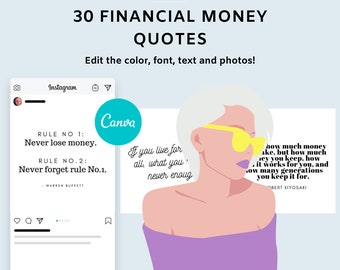 30 Editable Social Media Quotes | Financial Money Quotes | Instagram | Pinterest | Custom