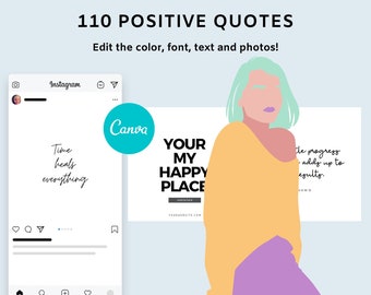110 Positive Quotes Set Template Bundle For Instagram Social Media Instant Download | Canva Templates
