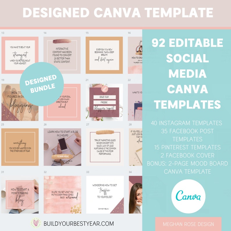 92 Editable Social Media Canva Templates Bundle Instagram | Etsy