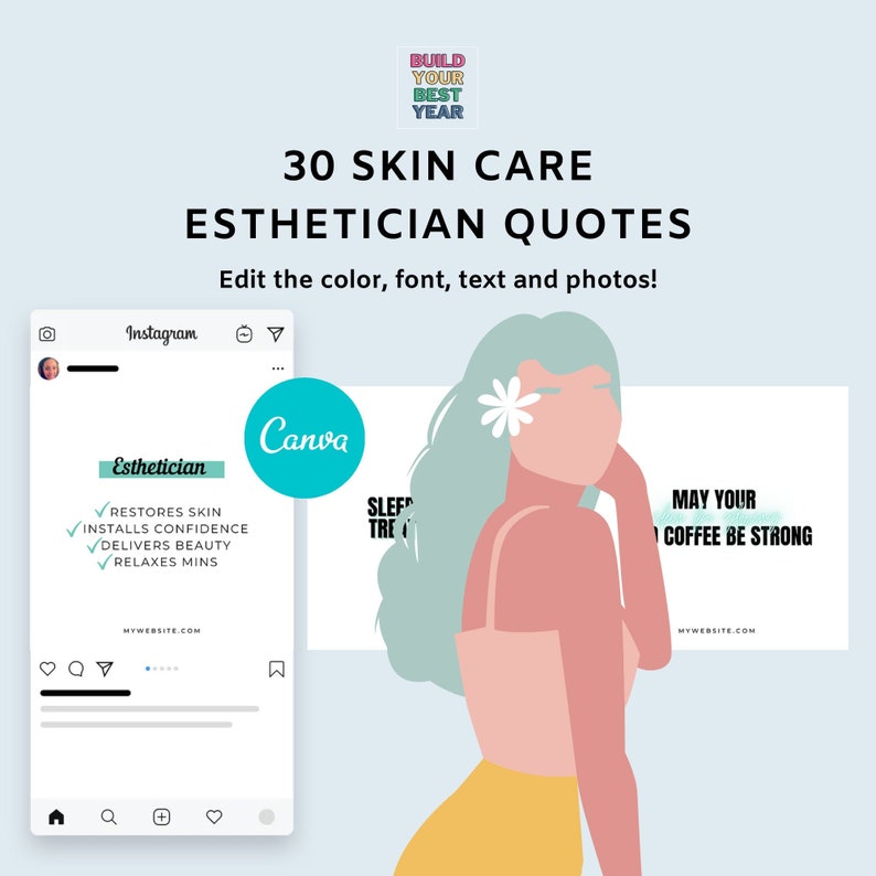 30 Skin Care Esthetician Quotes Set Template Bundle For Etsy