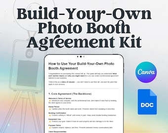 Stel je eigen Photo Booth-contractpakket samen | Bewerkbare Google Doc & Canva-sjabloon | Huurovereenkomst en clausules voor eigenaren van fotohokjes